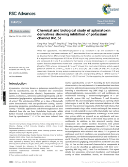 Chemical and Biological Study of Aplysiatoxin Derivatives Showing Inhibition of Potassium Cite This: RSC Adv.,2019,9,7594 Channel Kv1.5†