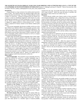 THE GEOMETRY of CHASMA BOREALE, MARS USING MARS ORBITER LASER ALTIMETER (MOLA) DATA: a TEST of the CATASTROPHIC OUTFLOW HYPOTHESIS of FORMATION Kathryn E