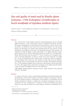 Size and Quality of Wood Used by Rosalia Alpina (Linnaeus, 1758) (Coleoptera: Cerambycidae) in Beech Woodlands of Gipuzkoa (Northern Spain)