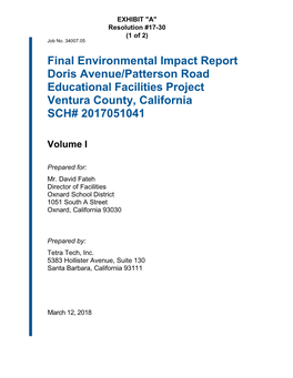 Final Environmental Impact Report Doris Avenue/Patterson Road Educational Facilities Project Ventura County, California SCH# 2017051041