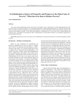 Is Globalization a Source of Prosperity and Progress Or the Main Cause of Poverty? What Has to Be Done to Reduce Poverty?