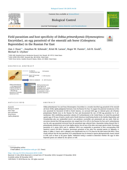 Field Parasitism and Host Specificity Of