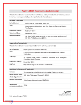 Cryptographic Algorithms and Key Sizes for Personal Identity Verification