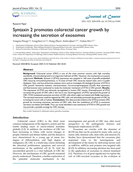 Syntaxin 2 Promotes Colorectal Cancer Growth by Increasing the Secretion