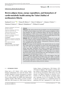 Brown Adipose Tissue, Energy Expenditure, and Biomarkers of Cardio-Metabolic Health Among the Yakut (Sakha) of Northeastern Siberia