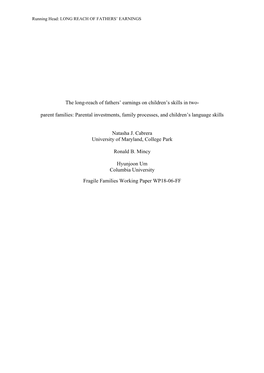 The Long-Reach of Fathers' Earnings on Children's Skills in Two- Parent