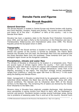Danube Facts and Figures the Slovak Republic