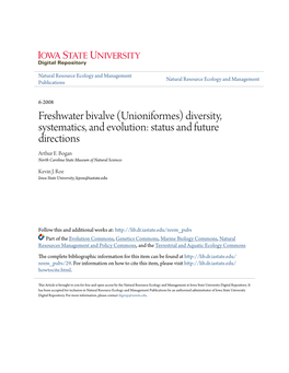 Freshwater Bivalve (Unioniformes) Diversity, Systematics, and Evolution: Status and Future Directions Arthur E