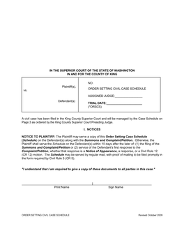 Vs. Defendant(S) NO. ORDER SETTING