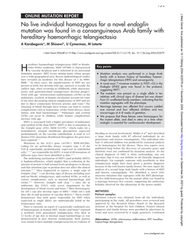 No Live Individual Homozygous for a Novel Endoglin Mutation Was Found in a Consanguineous Arab Family with Hereditary Haemorrhag