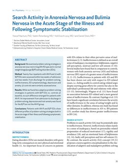 Search Activity in Anorexia Nervosa and Bulimia Nervosa in the Acute Stage of the Illness and Following Symptomatic Stabilization