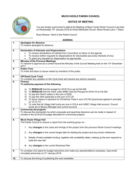 Much Hoole Parish Council Notice of Meeting