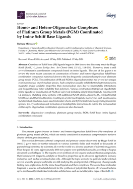 (PGM) Coordinated by Imine Schiff Base Ligands