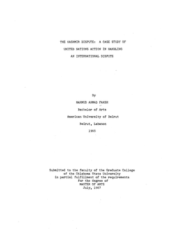 The Kashmir Dispute: a Case Study of United Nations Action in Handling an International Dispute