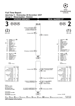 Full Time Report WERDER BREMEN REAL MADRID CF