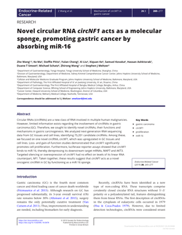 Novel Circular RNA Circnf1 Acts As a Molecular Sponge, Promoting Gastric Cancer by Absorbing Mir-16