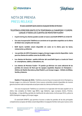 Nota De Prensa Press Release