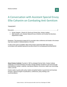 A Conversation with Assistant Special Envoy Ellie Cohanim on Combating Anti-Semitism