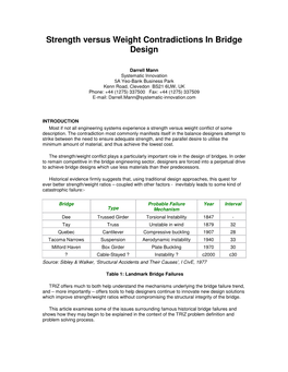 Strength Versus Weight Contradictions in Bridge Design