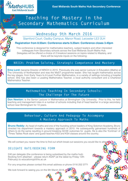 Teaching for Mastery in the Secondary Mathematics Curriculum