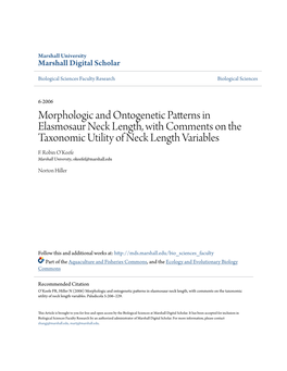 Morphologic and Ontogenetic Patterns in Elasmosaur Neck Length, with Comments on the Taxonomic Utility of Neck Length Variables F