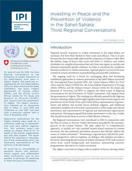 Investing in Peace and the Prevention of Violence in the Sahel-Sahara: Third Regional Conversations