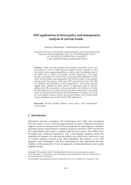 DSS Applications in Forest Policy and Management: Analysis of Current Trends