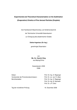 Evaporation) Kinetics of Fine Aerosol Particles (Droplets