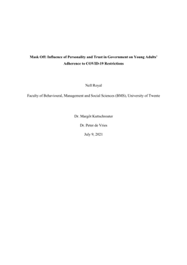 Influence of Personality and Trust in Government on Young Adult's Compliance to COVID-19 Restrictions