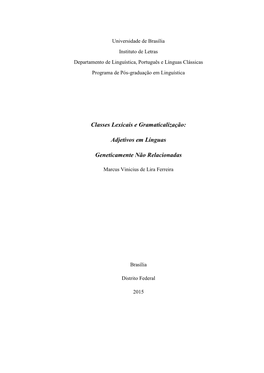 Classes Lexicais E Gramaticalização: Adjetivos Em Línguas Geneticamente Não Relacionadas