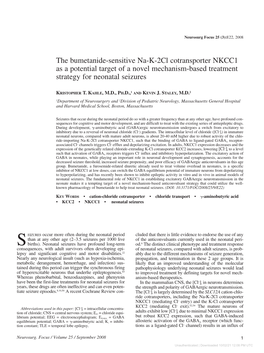 The Bumetanide-Sensitive Na-K-2Cl Cotransporter NKCC1 As a Potential Target of a Novel Mechanism-Based Treatment Strategy for Neonatal Seizures