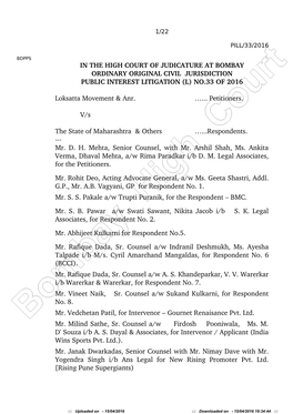 In the High Court of Judicature at Bombay Ordinary Original Civil Jurisdiction Public Interest Litigation (L) No.33 of 2016