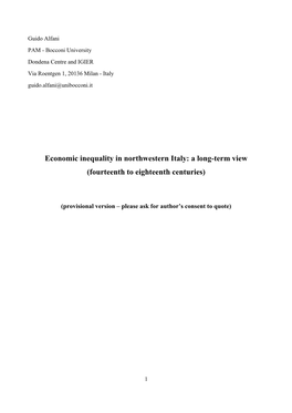 Economic Inequality in Northwestern Italy: a Long-Term View (Fourteenth to Eighteenth Centuries)