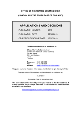 Aplications and Decisions for London and the South East of England