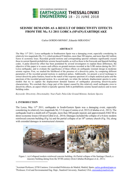 Seismic Demands As a Result of Directivity Effects from the Mw 5.1 2011 Lorca (Spain) Earthquake