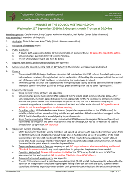 MINUTES of the COUNCIL MEETING HELD on Wednesday 11Th September 2019 in St George’S Church, Trotton at 20:00 Hrs