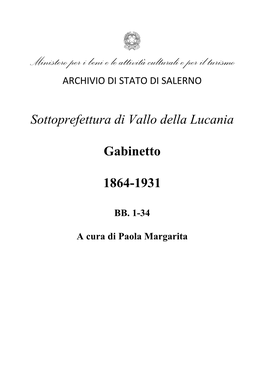 Ministero Per I Beni E Le Attività Culturali E Per Il Turismo ARCHIVIO DI STATO DI SALERNO