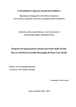 UNIVERSITÀ DEGLI STUDI DI PADOVA Proposta Di Rigenerazione