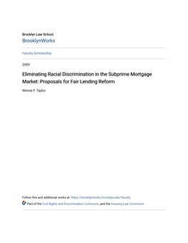 Eliminating Racial Discrimination in the Subprime Mortgage Market: Proposals for Fair Lending Reform