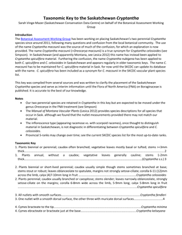 Taxonomic Key to the Saskatchewan Cryptantha Sarah Vinge-Mazer (Saskatchewan Conservation Data Centre) on Behalf of the Botanical Assessment Working Group