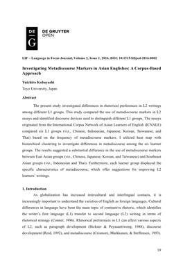 Investigating Metadiscourse Markers in Asian Englishes: a Corpus-Based Approach