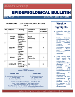Epidemiological Bulletin Epid Week 03 Date : 17.01.2016 - 23.01.2016