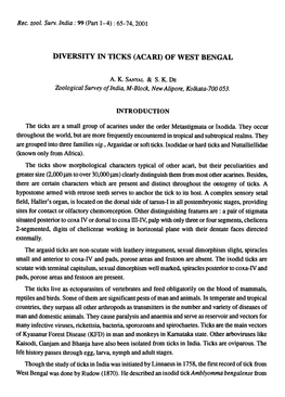 Diversity in Ticks (Acari) of West Bengal