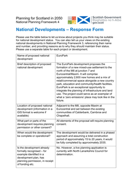 National Developments – Response Form