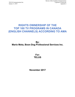 Rights Ownership of the Top 100 Tv Programs in Canada (English Channels) According to Ama