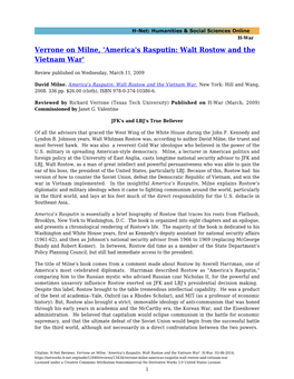 Verrone on Milne, 'America's Rasputin: Walt Rostow and the Vietnam War'