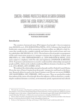 Coastal-Marine Protected Areas in Santa Catarina Under the Local People’S Perspective: Contributions of the Literature1