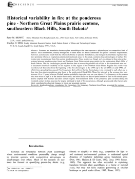 Historical Variability in Fire at the Ponderosa Pine - Northern Great Plains Prairie Ecotone, Southeastern Black Hills, South Dakota1