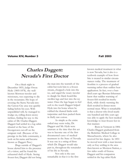 Charles Daggett: Is Now Nevada, but It Also Is a Textbook Example of How Frost- Nevada’S First Doctor Bite Is Treated in Similar Circum- Stances Today