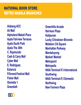 National Book Store Metro Manila Branches